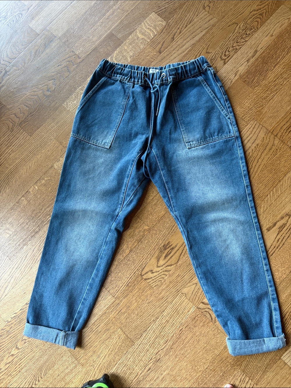 white birch  Washed Blue Relaxed Drawstring Jeans